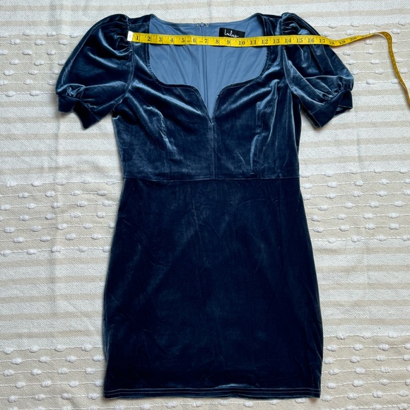 Lulus Victorious Dusty Blue Velvet Puff Sleeve Bodycon Dress size M - Picture 9 of 12